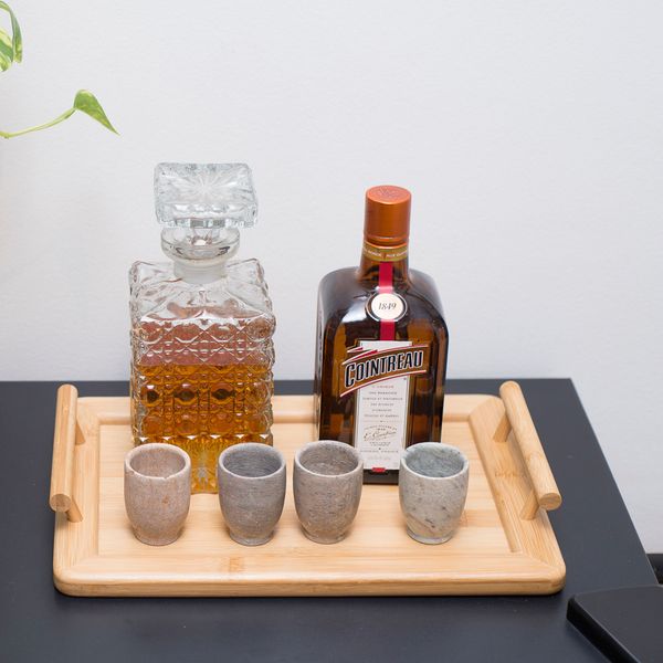 Bandeja retangular de bambu com alças - oikos