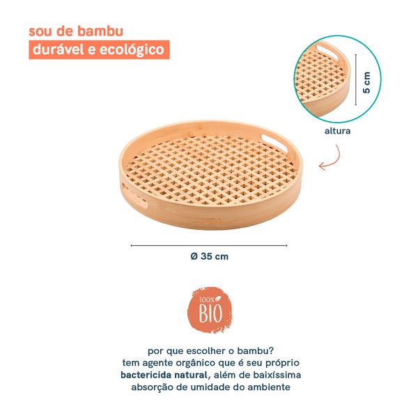 Bandeja em bambu redonda vazada 35cm - oikos