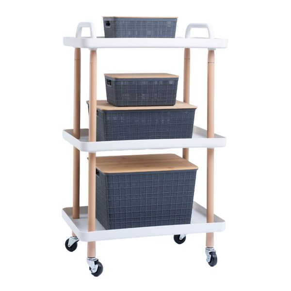 Kit 4 caixa organizadora cinza e carrinho multiuso - oikos