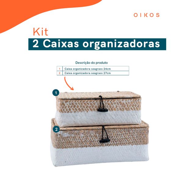 Kit 2 caixas organizadoras armazenamento decorativa palha seagrass - oikos