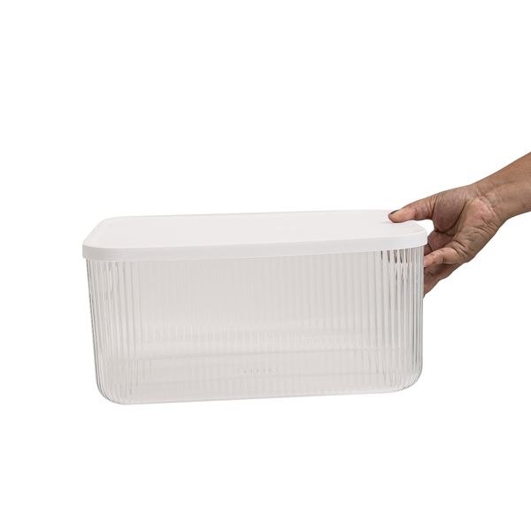 Caixa organizadora 5,5l transparente canelada alta com tampa - oikos