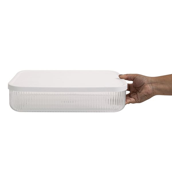 Caixa organizadora 5,5l transparente canelada rasa com tampa - oikos