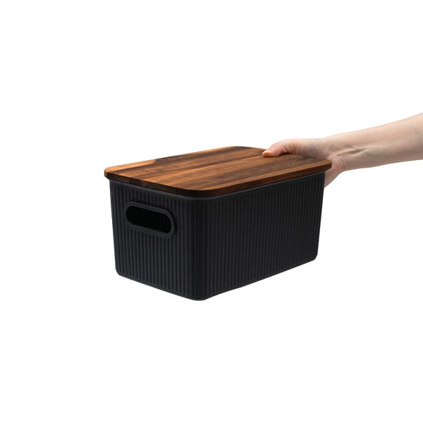 Caixa organizadora 6l de plástico com tampa de madeira- oikos