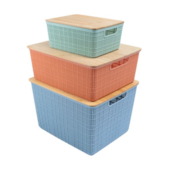 Kit caixa organizadora tampa de bambu p/m/g multicor 3 oikos