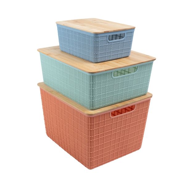 Kit caixa organizadora tampa de bambu p/m/g multicor 5 oikos