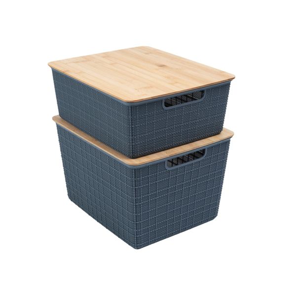 Kit 2 caixas organizadoras tampa bambu 12l/18l cinza – oikos