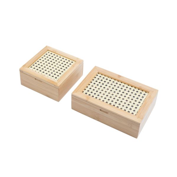 Kit para chá caixa de bambu palhinha 4 e 6 nichos 2 pç oikos