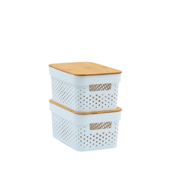 Kit 2 caixas organizadoras com tampa de bambu poá 3,5l branco - oikos