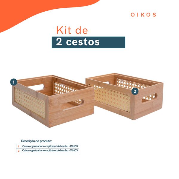 Kit 2 caixas organizadoras de bambu e palhinha - oikos