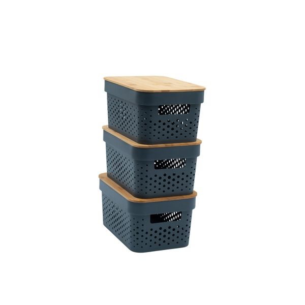 Kit 3 caixas organizadoras 3,5l com tampa bambu poá - oikos