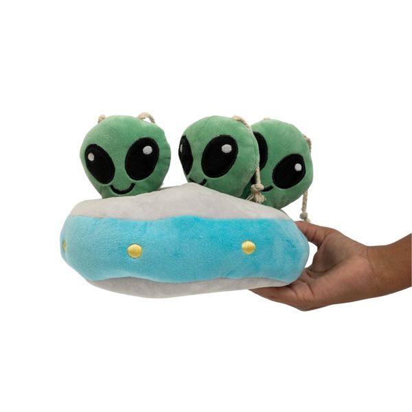 Pelúcia interativa nave espacial com 3 aliens para pets - oikos animal